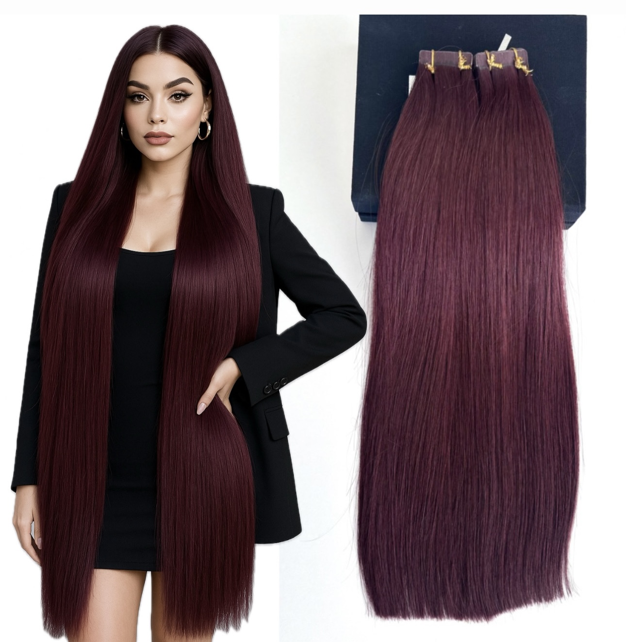 Extensii Tape-in Russian Hair DOUBLE TAPE BURGUNDY