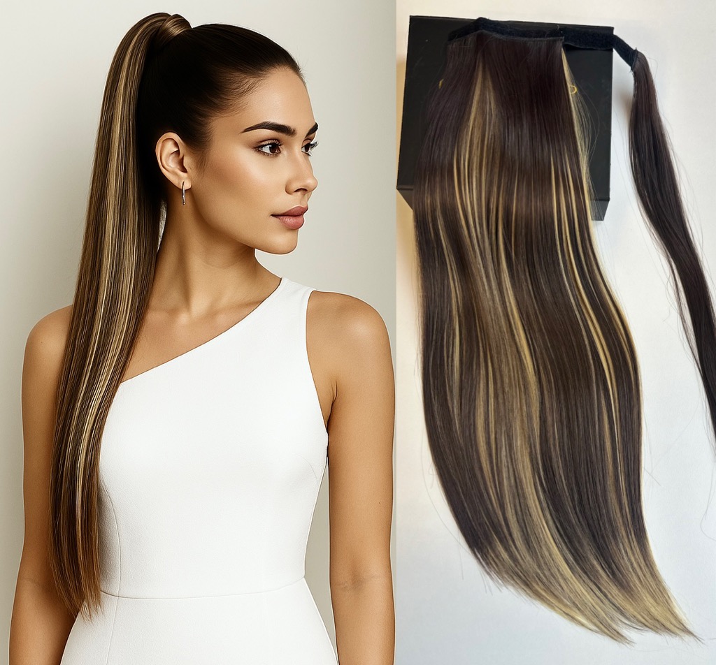Velcro Wavy Ponytail Extension –Balayage #8/#20(Duplicated) - Extensii ...