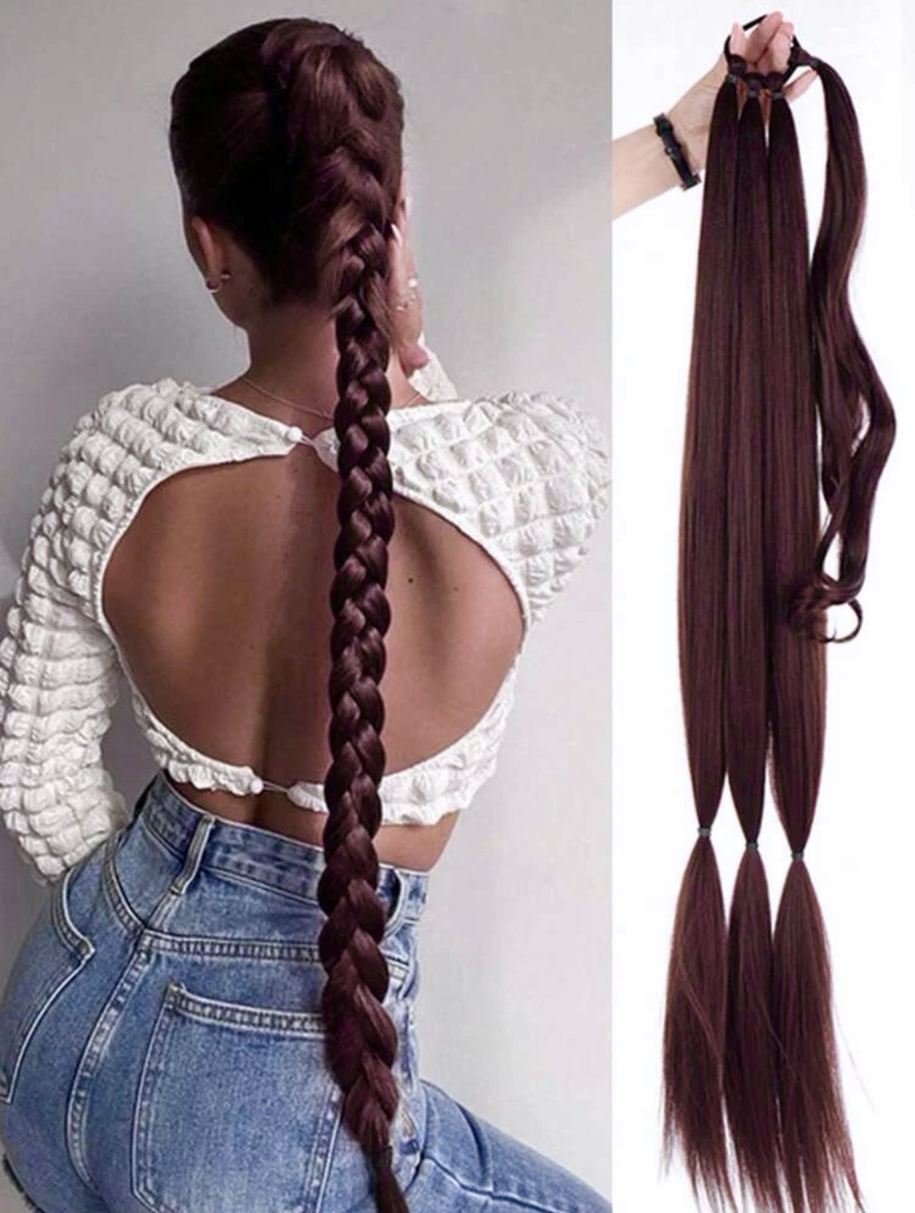 Coada de par pentru impletituri, Burgundy, 70 cm