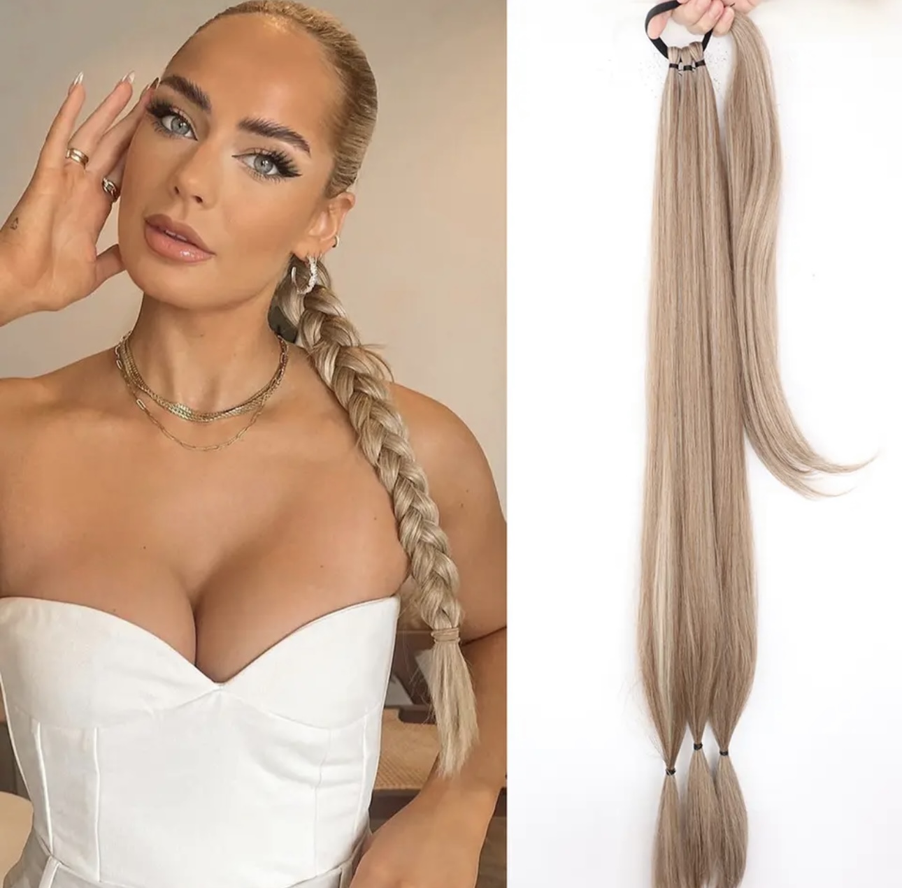 Coada de par pentru impletituri, Blond Rose, 70 cm