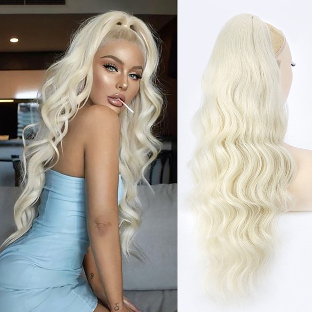 Coada de Par cu snur Blond Alb, 70 cm