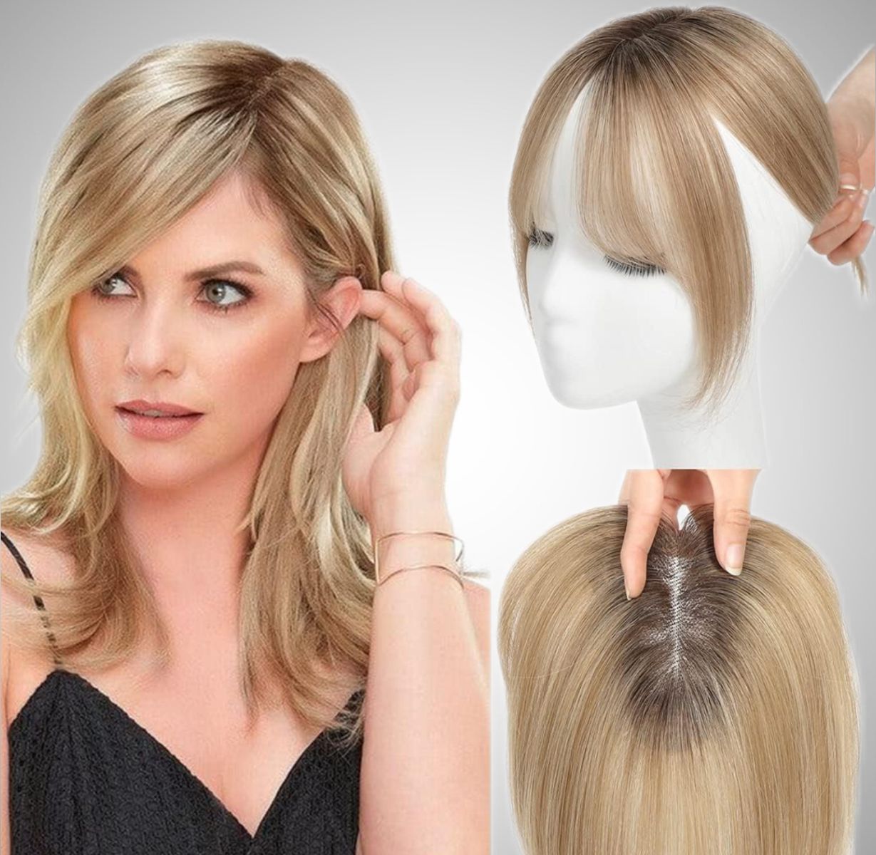 Peruca partiala cu breton Ombre Saten Natural/ blond mediu